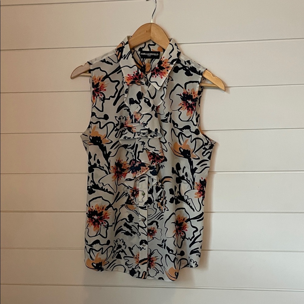 Karl Lagerfield Paris Black and Orange Floral Blouse